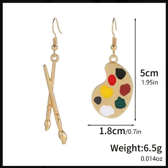 Paint earrings brush and Pallete for artist art teacher gifts - Picture 3 of 4